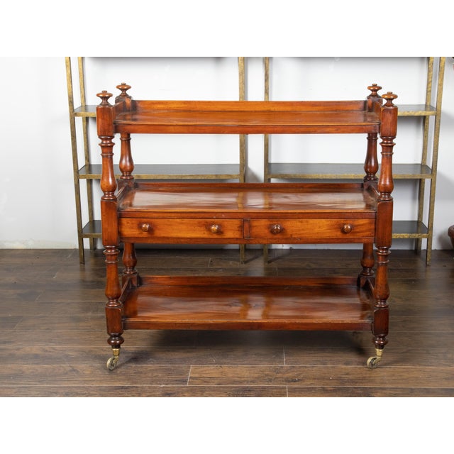 Early 19th Century English 1820s Mahogany Trolley on Casters with Open Shelves and Two Drawers For Sale - Image 5 of 12