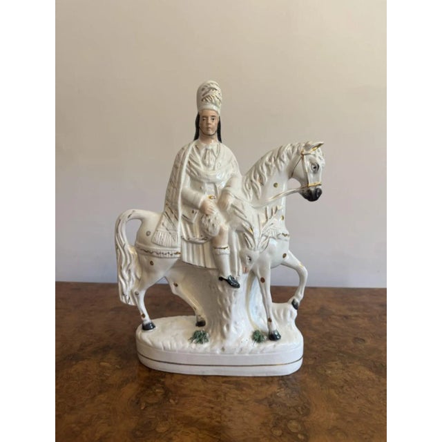 Large quality pair of antique Victorian Staffordshire figures, having a quality pair of large Staffordshire figures of a...