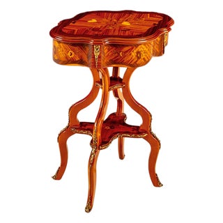 Italian Marquetry Chairside Accent Table With Brass Ormolu For Sale