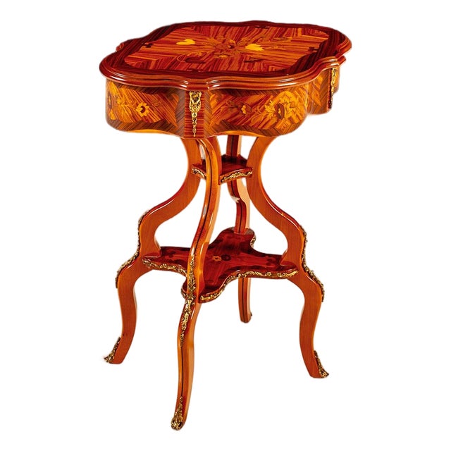 Italian Marquetry Chairside Accent Table With Brass Ormolu For Sale