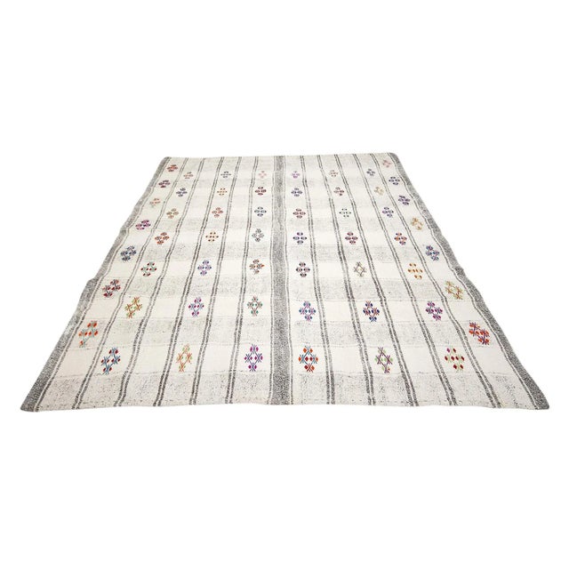 Handwoven vintage modern kilim rug from Adana region of Turkey. Approximately 55-65 years old. In very good condition.