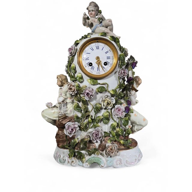 Antique German Porcelain Clock Garniture Set with Candelabra, 1890, Set of 3 For Sale - Image 13 of 15