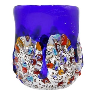 Millefiori Glass Tumbler, Dimpled Crumpled Glass Beaker For Sale