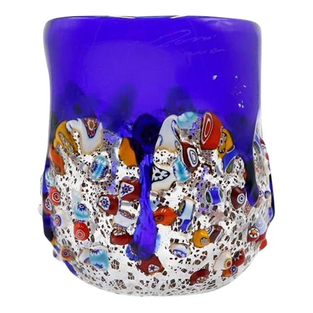 Millefiori Glass Tumbler, Dimpled Crumpled Glass Beaker For Sale