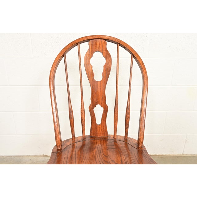 Ethan Allen Style American Colonial Solid Oak Spindle Back Windsor Side Chairs or Dining Chairs, Pair For Sale In South Bend - Image 6 of 10
