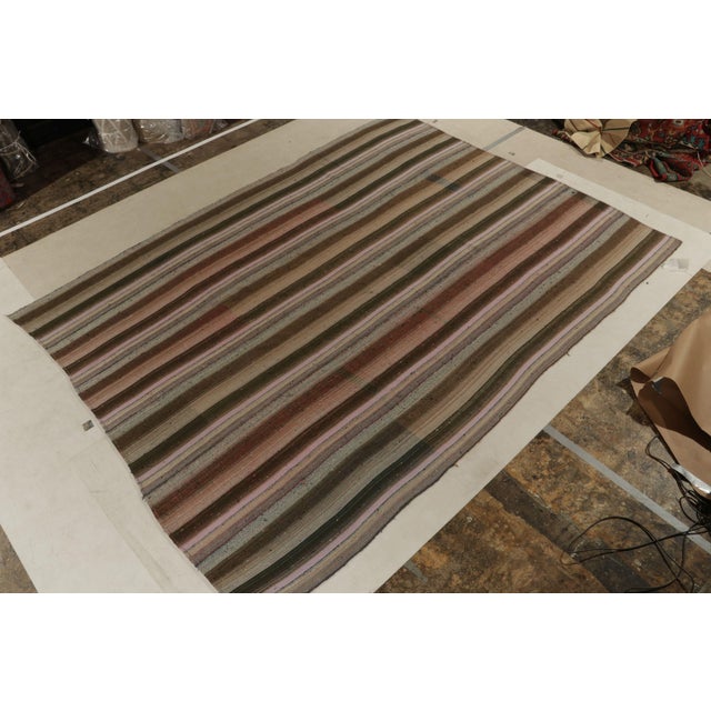 Traditional Handwoven Vintage Turkish Kilim Rug in Polychromatic Striped Pattern For Sale - Image 3 of 7