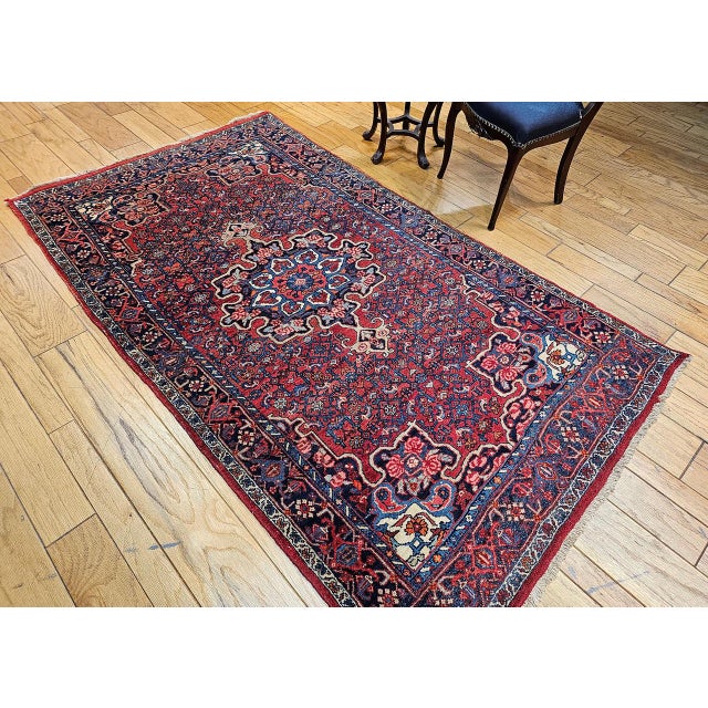 Red Vintage Persian Bidjar Rug, Hand-Knotted Wool, Geometric Pattern, Red & Blue, 5x8 For Sale - Image 8 of 18