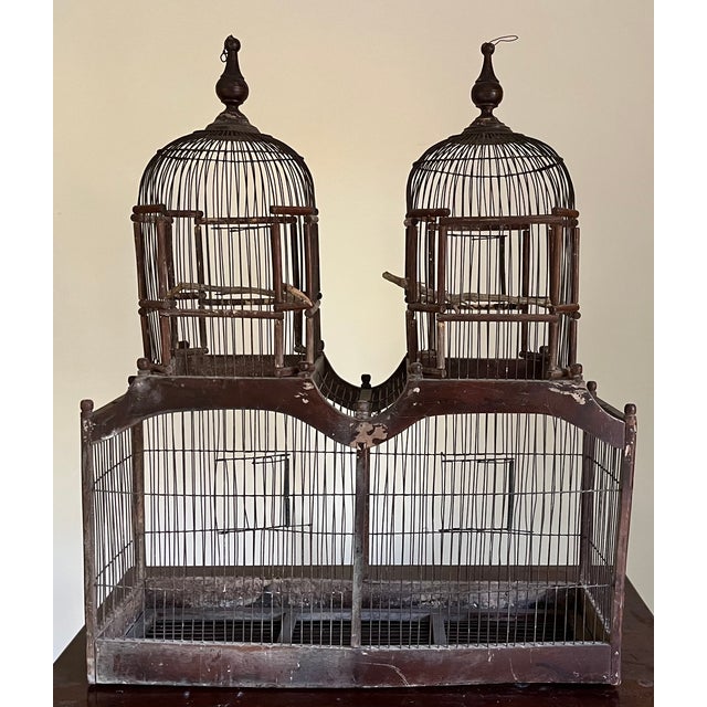 Brown Large Antique Early 20th Century French Wood and Wire Turreted Bird Cage For Sale - Image 8 of 18