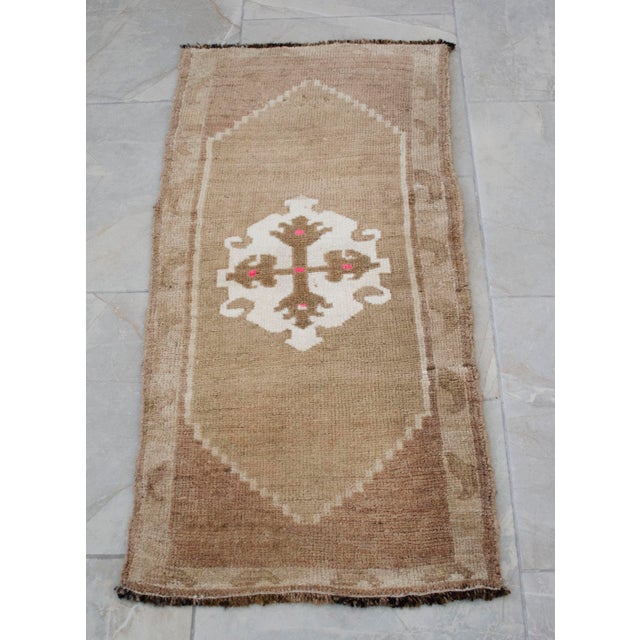 Small Turkish Rug Yastik Hand Knotted Undyed Organic Wool Petite Rug Mat Doormat - 19'' X 39'' For Sale - Image 14 of 14