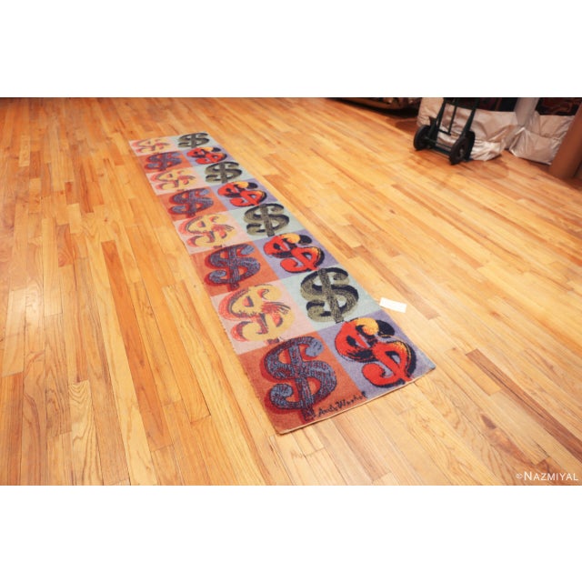 Vibrantly Colorful Andy Warhol Dollars Sign Vibrant and Trendy Vintage Runner Rug, Country of origin: Europe, Circa date:...