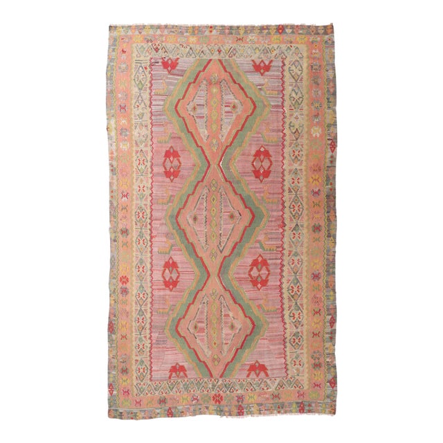 Large Vintage Turkish Kilim Rug - 7`11″ X 14`1″ For Sale