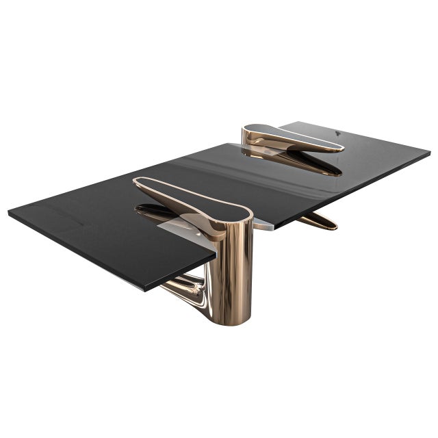 "Falce" Coffee Table With Bronze and Stainless Steel, Hand Crafted For Sale - Image 4 of 6