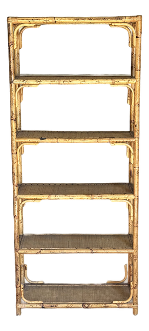 1980s Bamboo, Rattan, and Cane British Colonial Style Shelf
