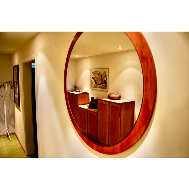 Brown Large Vintage Scandinavian Round Mirror in Teak, 1960s For Sale - Image 8 of 12