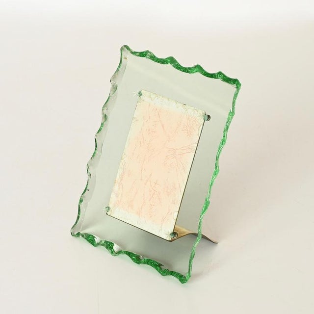 Nile Green Chiseled Crystal and Brass Photo Frame from Fontana Arte, Italy, 1950s For Sale - Image 10 of 15