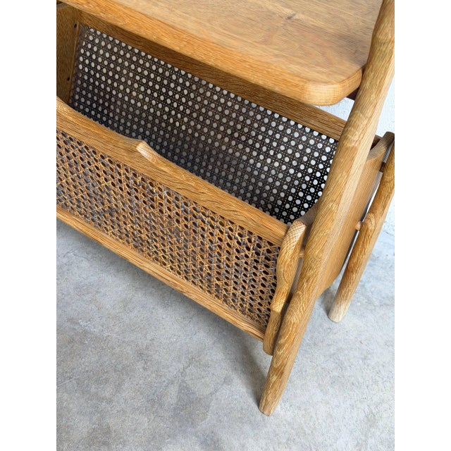 Mid-Century Modern Vintage Danish Oak Side Table / Magazine Rack With Cane Storage For Sale - Image 3 of 9