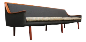 Long Norwegian Modern Exposed Teak Sofa With Original Upholstery