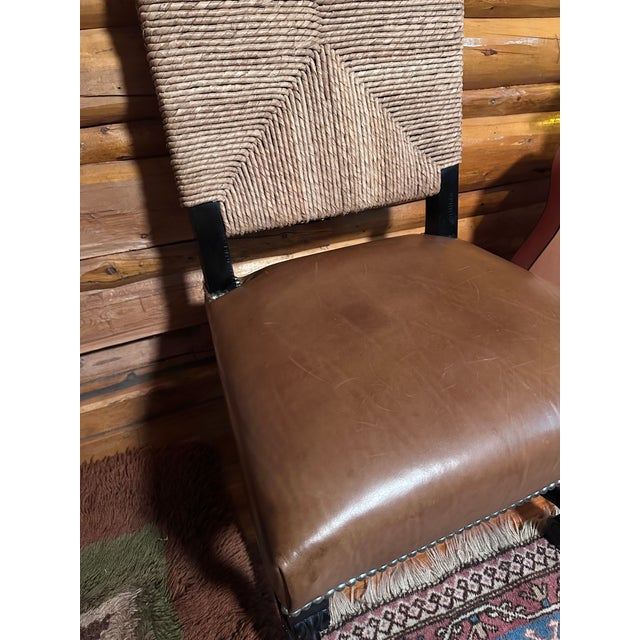Ralph Lauren Home Blue Label Ej Victor Leather & Rush Dining Side Chair From Jackson Hole Estate For Sale - Image 9 of 9