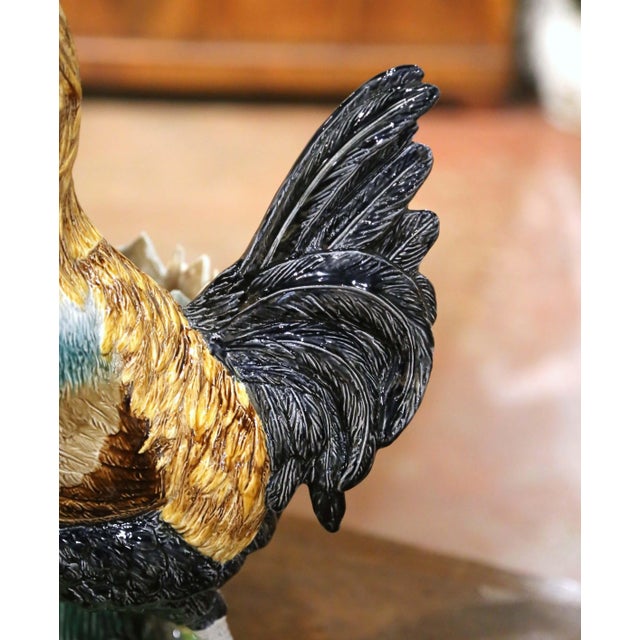 19th Century French Barbotine Rooster Vase in the Manner of Carrier-Belleuse For Sale - Image 4 of 15