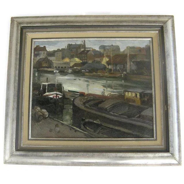 1940s Harbor Scene Oil Painting on Canvas by Pierre Valade, Framed For Sale In Denver - Image 6 of 7