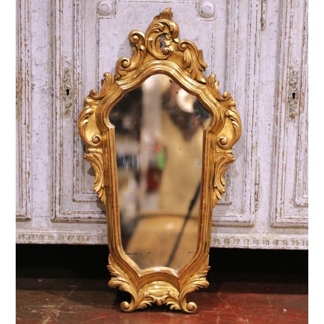 Mid 19th Century 19th Century Italian Louis XV Carved Giltwood Wall Mirror With Mercury Glass For Sale - Image 5 of 7