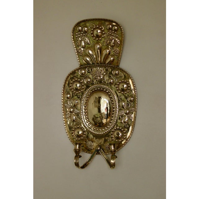 Large Mid-Century Swedish Baroque Style Brass Sconces, Set of 2 For Sale - Image 16 of 17