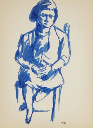 Seated Figure in Blue Ink