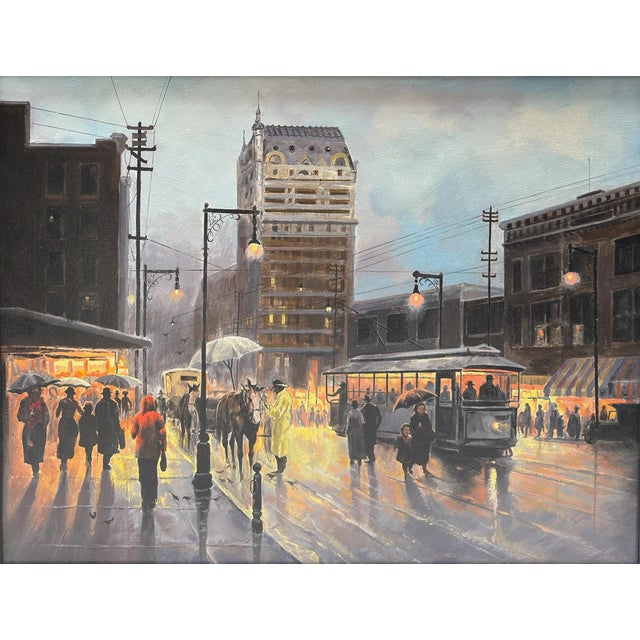 Oil Painting Facsimile by G. Harvey of Texas Street Scene - Dallas Remembered.