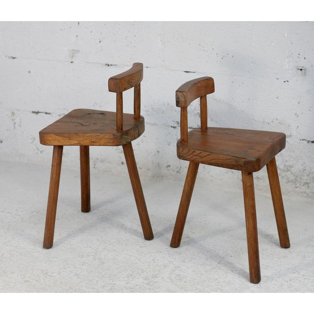 Set of French Tripod Stools with Brutalist Backs, 1960s For Sale - Image 9 of 18