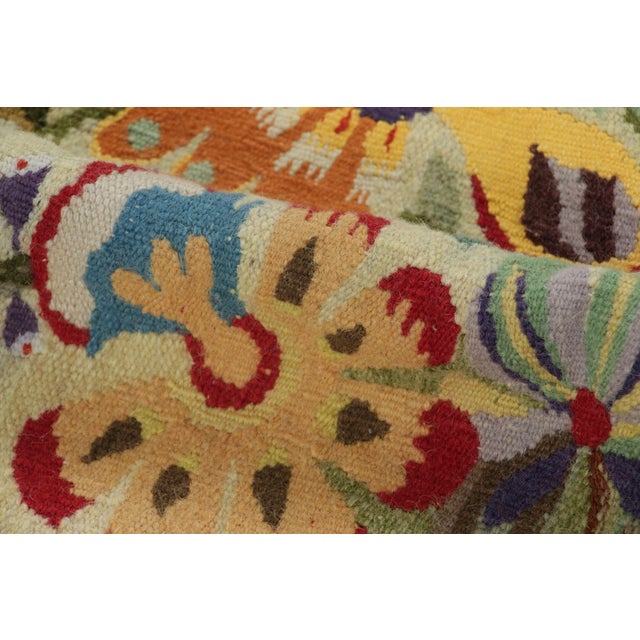 Green Signed Aline Leduc-Durand Aubusson Tapestry, Folk Floral Bouquet - Rug & Kilim For Sale - Image 8 of 9