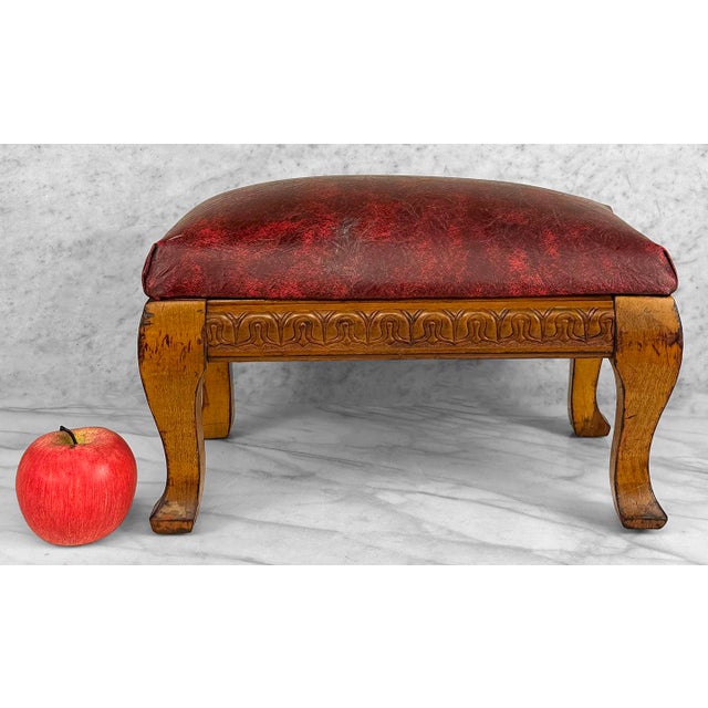 - Original Early 20th Century Edwardian Footstool - Solid Maple with an Aged Satin Finish - Attractive Spoon Carved Lotus...