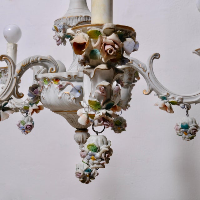 5-Arm Capodimonte Chandelier with Floral Decor, 1960s For Sale - Image 10 of 17