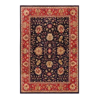 1980s Shabby Chic Ziegler Blue Red Hand-Knotted Wool Rug - 8'9'' X 11'11'' For Sale