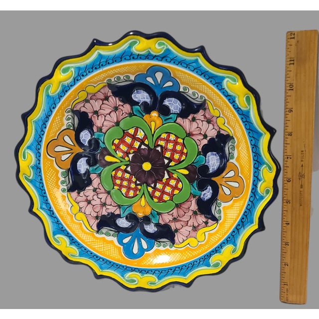 Mexican Vintage Colorful Talavera Hand Painted Art Wall Hanging Plate For Sale - Image 3 of 7