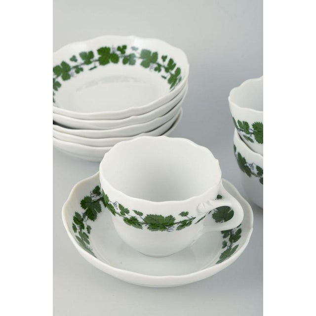 Meissen, 6 mocha cups with saucers, vine-leaf pattern, “voller grüner weinkranz” set of six mocha cups with matching...