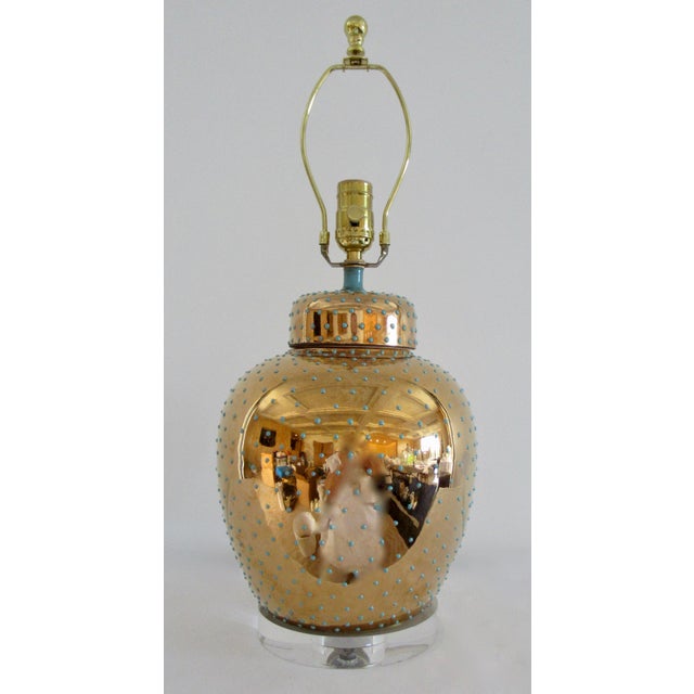 Postmodern C.1970's Cake Dot/Polka Dot Brass & Lucite Lamp For Sale - Image 3 of 11