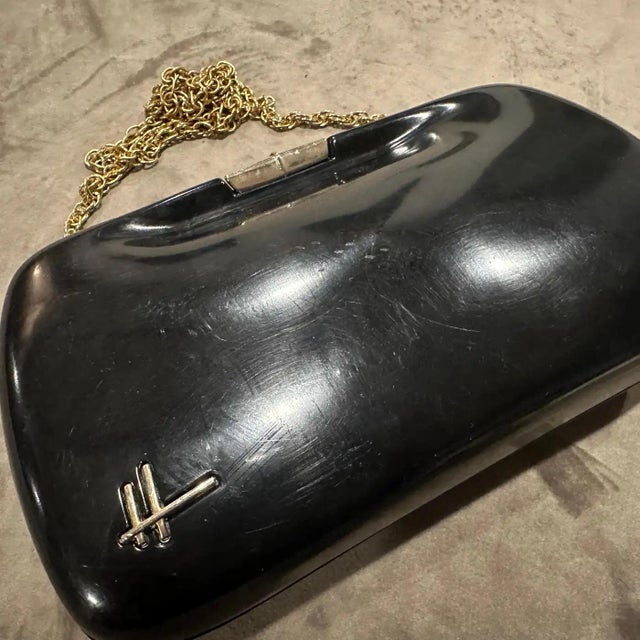 1940s Art Deco Black Bakelite and Brass Italian Evening Bag For Sale - Image 10 of 15