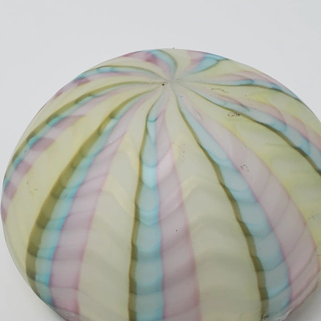 Wonderful piece of handblown Venetian Murano Glass. Muted pastel colors, flattened circle. 3.5" wide x 2.5" tall