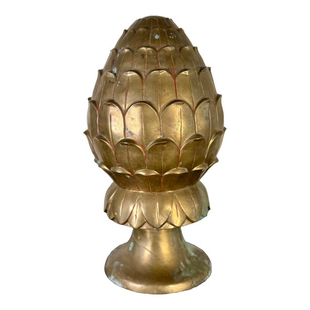 Antique French Tall Brass Artichoke Finial For Sale