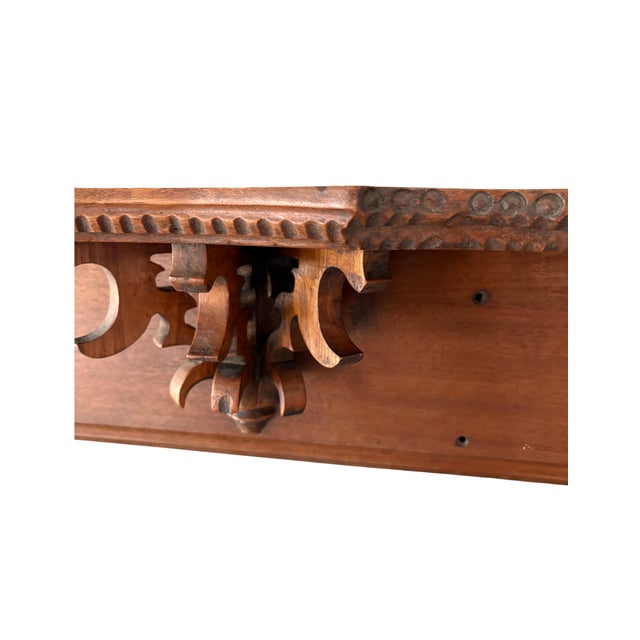 Antique Victorian Solid Walnut Hand-Carved Wall Shelf With Architectural Bracket For Sale - Image 12 of 12