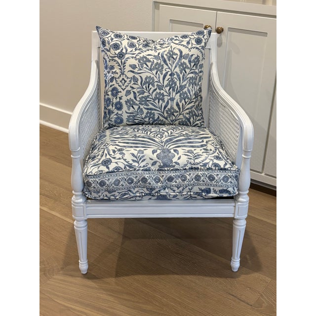 Vintage Hibriten Bernhardt Caned Armchair With Lee Jofa Oscar De La Renta Sameera Fabric For Sale In Little Rock - Image 6 of 18