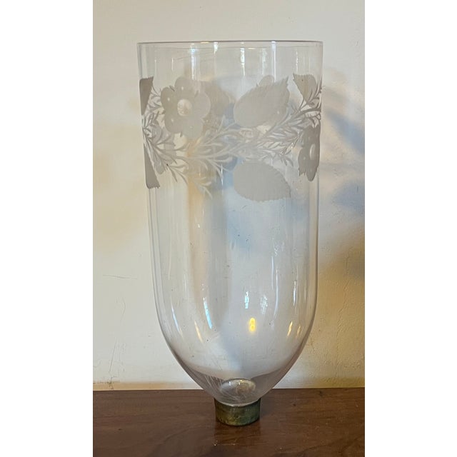 Large Antique English Regency Blown Glass Hurricane Shade for Wall Sconce or Candle Stick With Etched Foliate Design Circa 1820 For Sale - Image 4 of 14