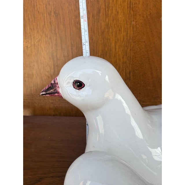 White Vintage Italian Ceramic Dove Figurine Attributed to Meiselman – Hand-Painted Lovebirds in Nest For Sale - Image 8 of 8