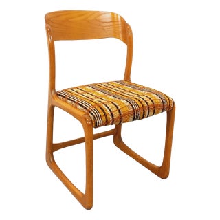 Vintage Sleigh Chair in Wood and Wool Fabric from Baumann, 1970s For Sale