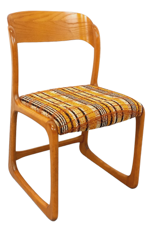 Vintage Sleigh Chair in Wood and Wool Fabric from Baumann, 1970s