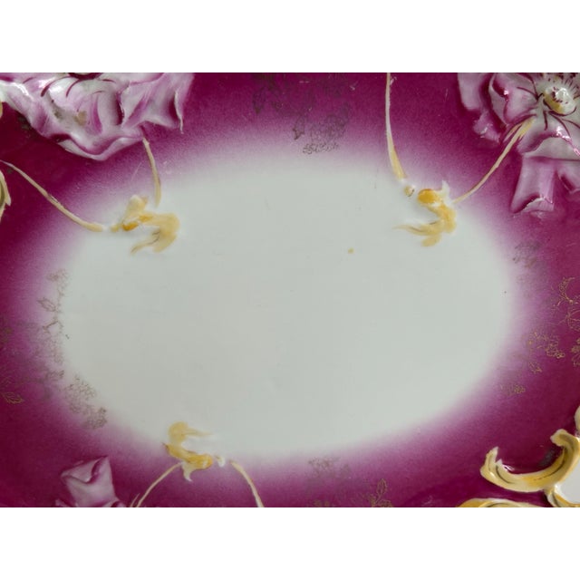 Raspberry Pink Antique Weimar Germany Porcelain Tray Raspberry Magenta Ground Gilt Floral For Sale - Image 8 of 11