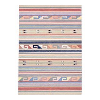 Handwoven Durrie Kilim Rug | 6' X 9' | Striped Tribal Design | Indian Flatweave Wool Rug For Sale