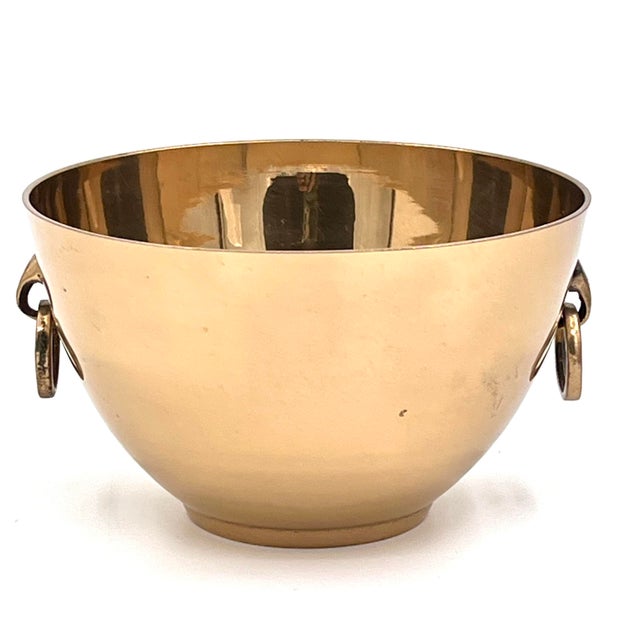 Vintage 1960s Brass Bowl With Elephant Head Rings, Mid-Century Ice Bucket or Planter For Sale - Image 9 of 9