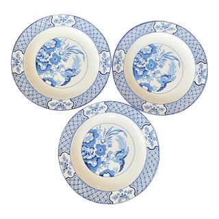 Antique Blue and White 7 1/2" Salad Plates Made in England by Wood and Sons "Yuan" Pattern - Set of 3 For Sale