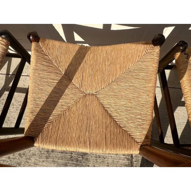 Vintage Rustic Wood Rattan Dining Chairs Set of 6 For Sale - Image 11 of 13